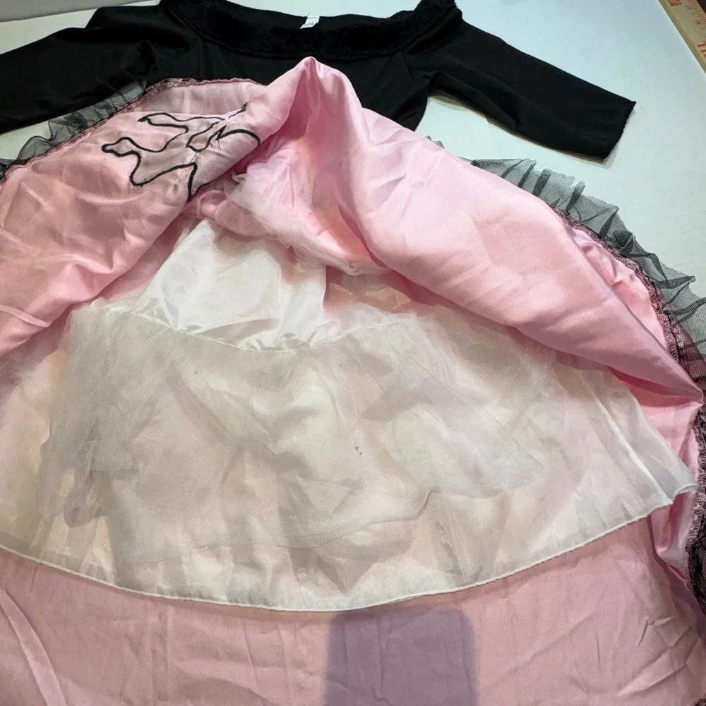 Amscan Costumes USA Girls 50s Poodle Skirt Dress Medium 8-10 Pink Black Sock Hop